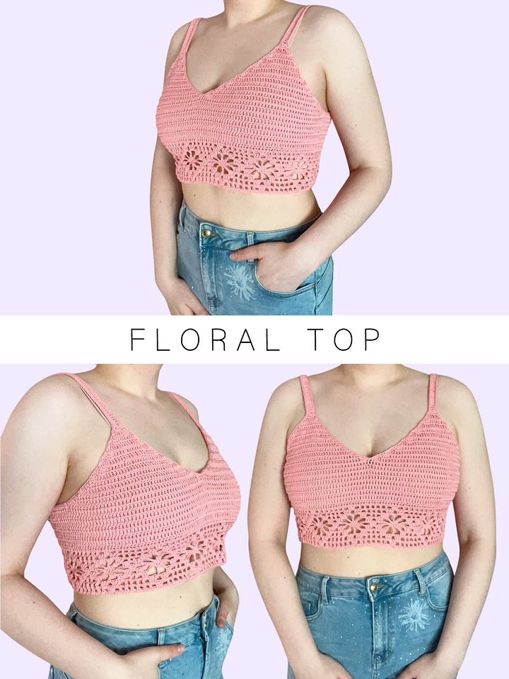 Crochet Pattern: Floral Diamond Crop Top, Sizes XS-XL or Made to Measure product image (1)