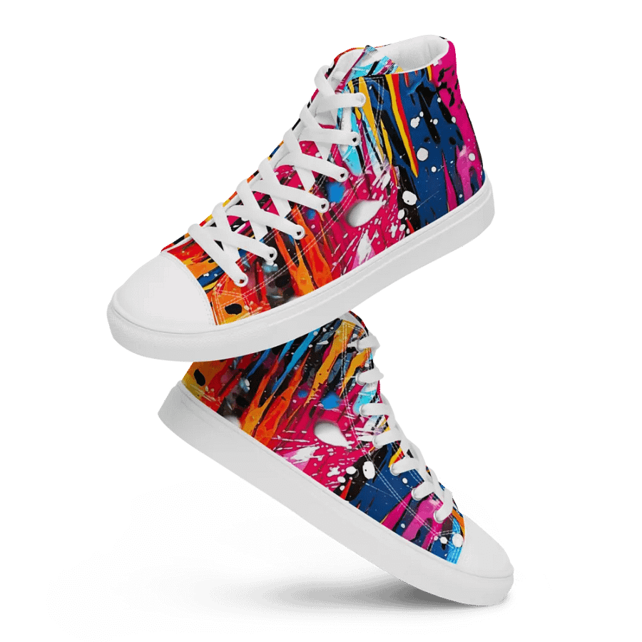 Custom Design Womans High Top Sneakers _ Calceonova Streetwear _ Abstract Graffiti Art Mountain Blizzard _ Vibrant Colored Sneakers product image (1)