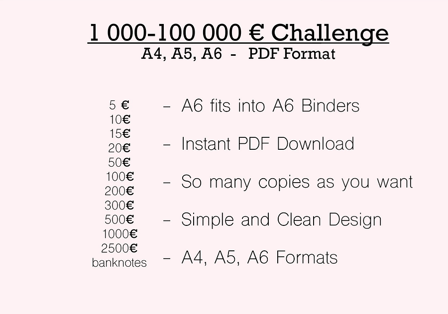 2000 Euro Challenge, 1000 Euro Challenge, Sparhilfe, Bundle, Sofortdruck, Sparchallenge, Instant Download Set, A5, A6 Planer Einlagen,Sparen product image (3)