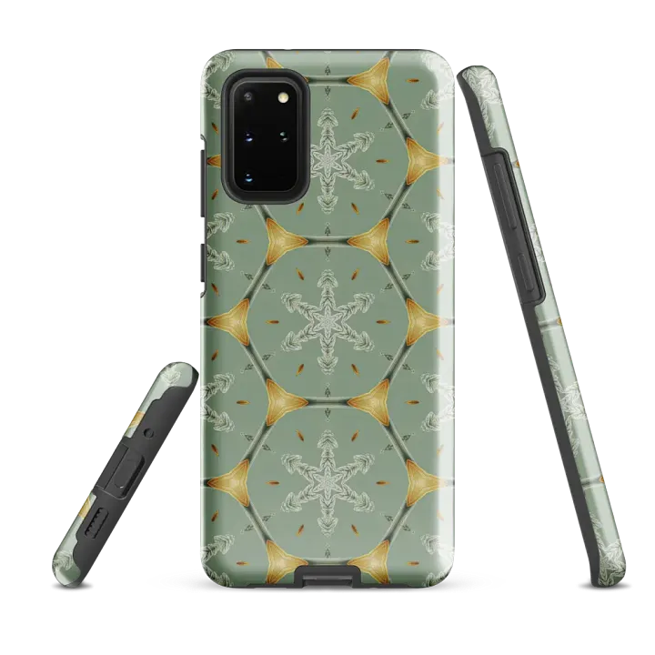Tough Phone Case for Samsung® - Gold on Green Geometric Honeycomb Snowflakes product image (2)