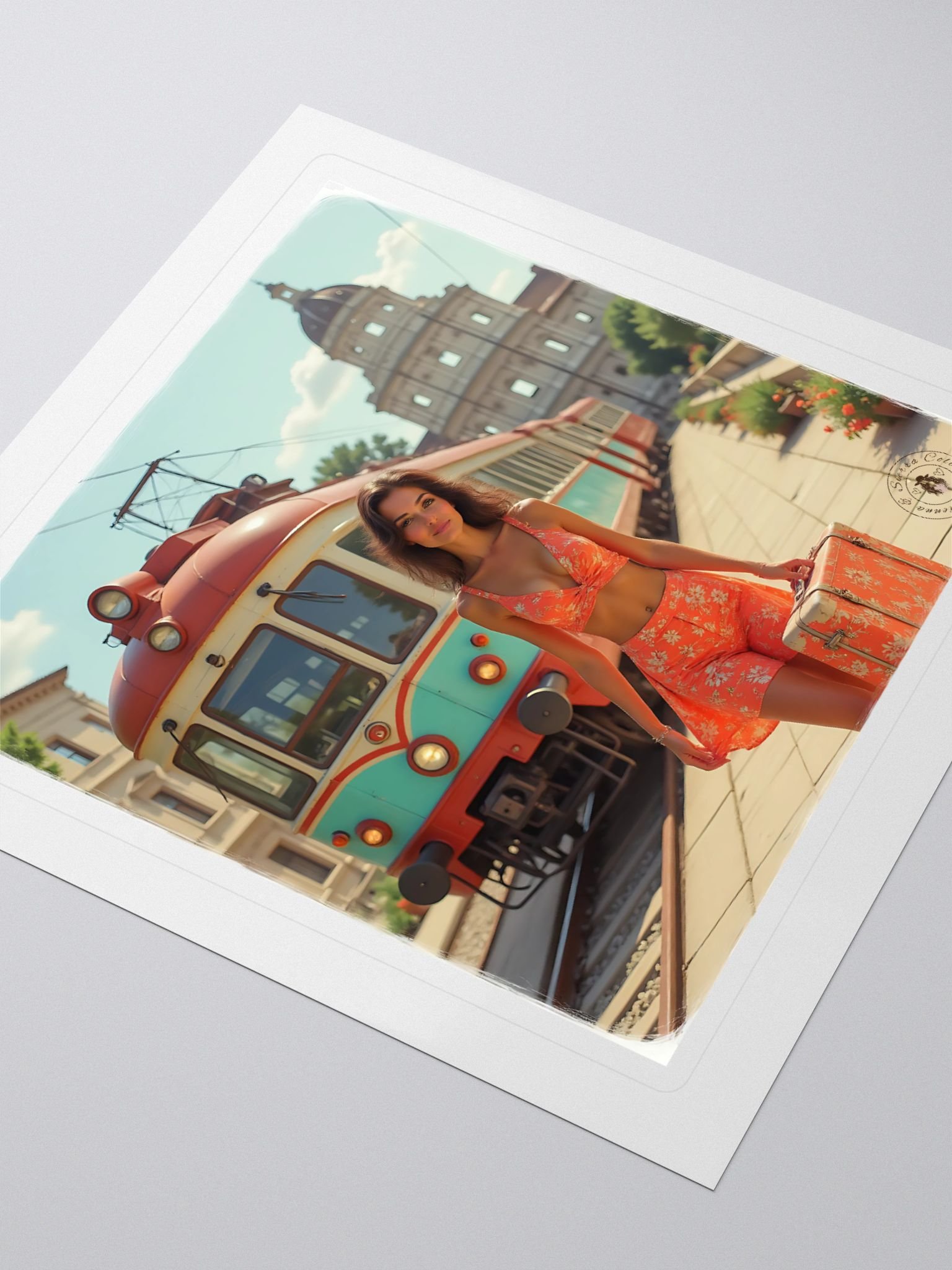 Retro Tram Sticker – Floral Two-Piece Travel Vibe product image (3)