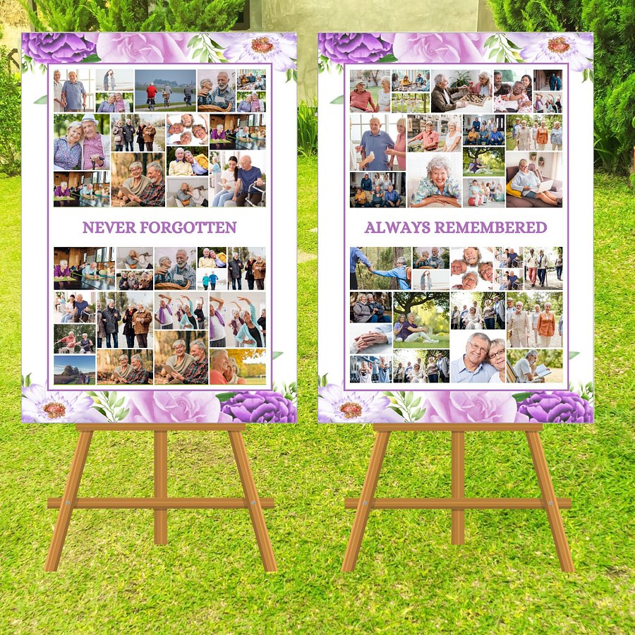 Purple Pink Flowers Funeral Photo Collage Sign Set Canva Template product image (4)