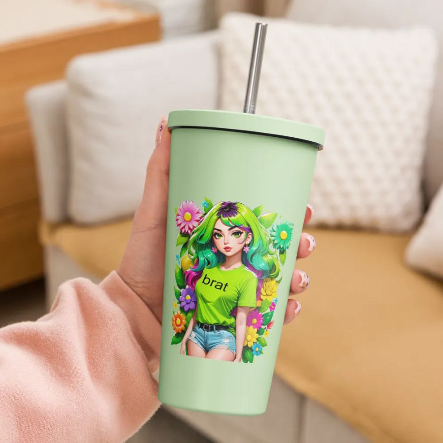 Brat 20 oz Tumbler Cup - Mint - Insulated Tumbler with a Straw v4 product image (3)