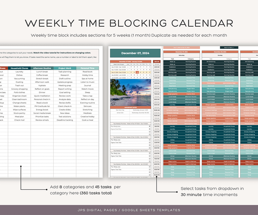 Time Blocking Planner, Google Sheets Template product image (4)