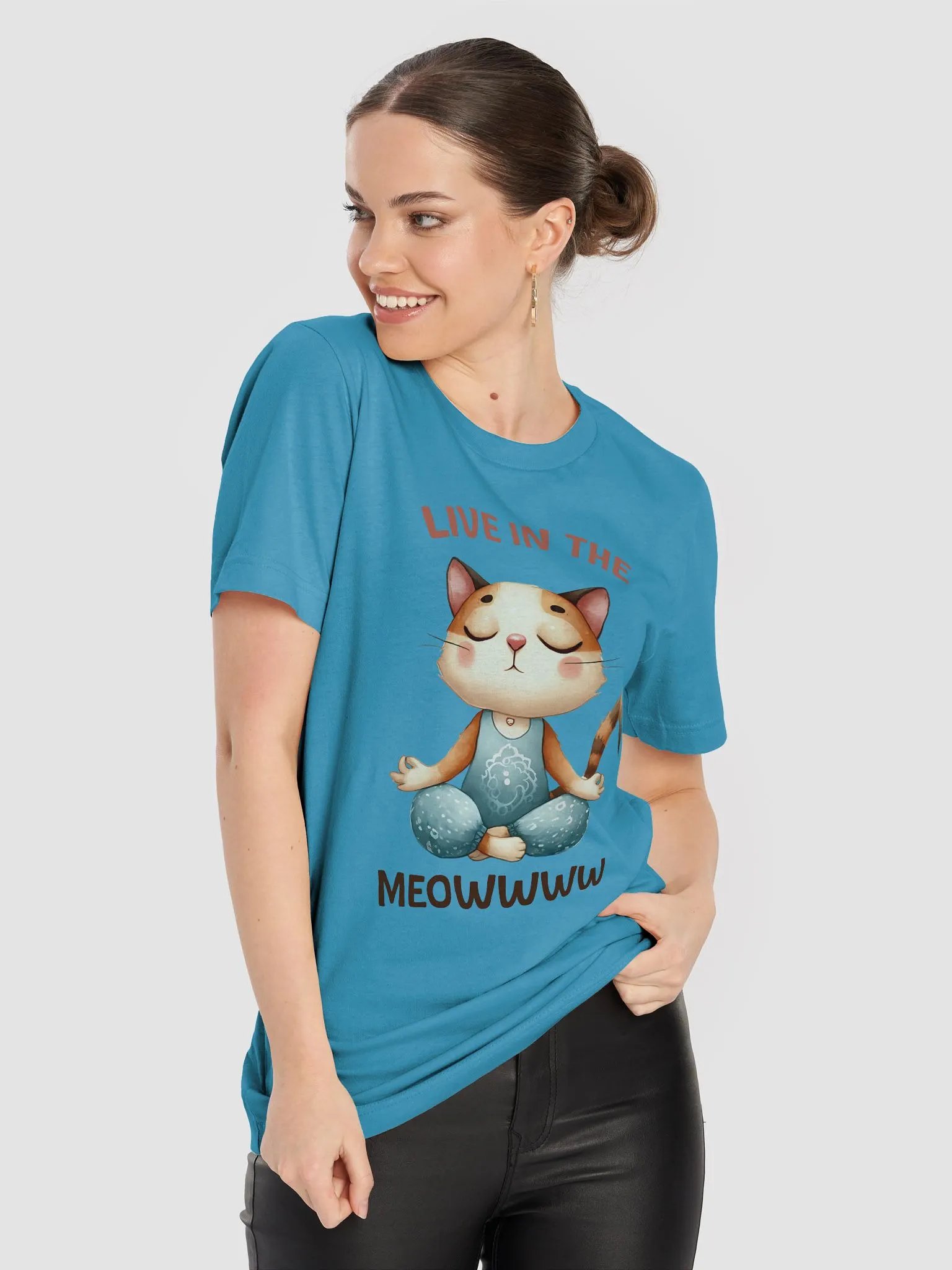 Live in the Meow Yoga Cat T-Shirt – Mindful Cat Design product image (5)