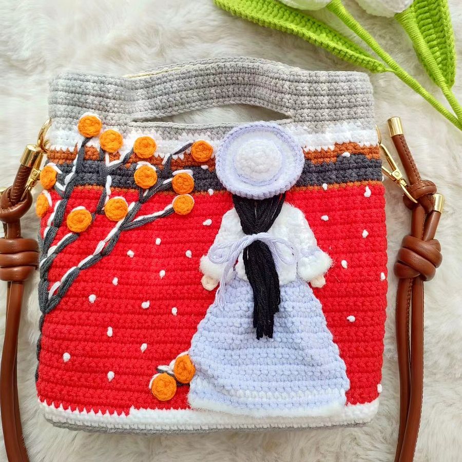 Oriental Winter Crochet Bag Pattern 🎋 | Snowy Apricot Tree & Red Brick Wall PDF Tutorial (Instant Digital Download) product image (1)