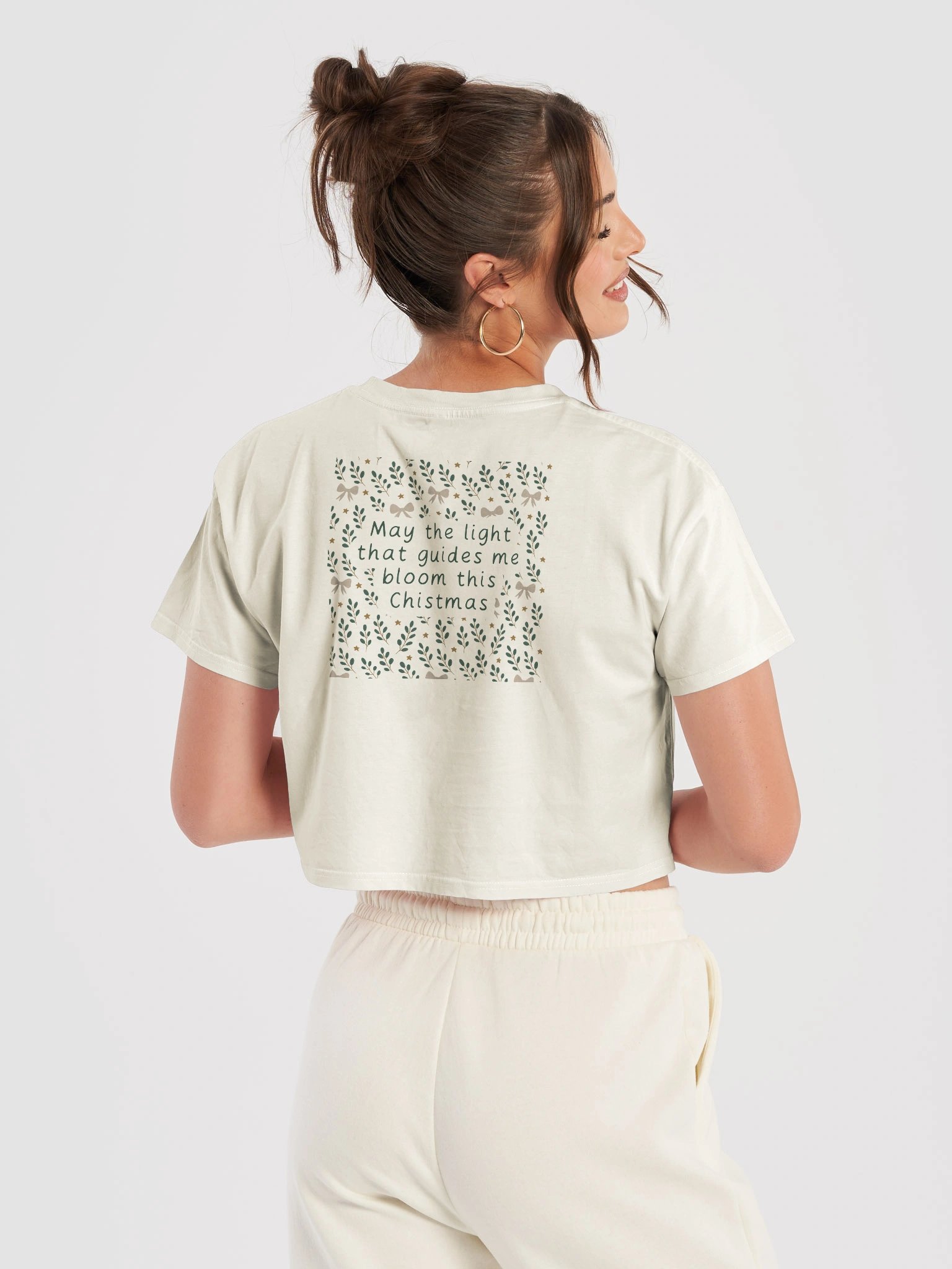 Ribbons & stars botanical Christmas women’s premium crop top. AS colour festive & stylish top product image (1)