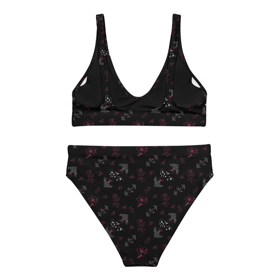 Magenta & White Flowers on Black Eco-Green Two-Piece Bikini Swimsuit product image (6)