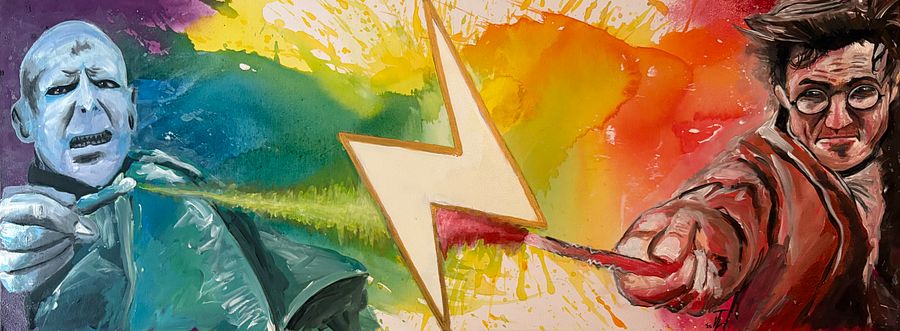 HUGE Hand painted center piece painting “Wizarding Duel Finale” product image (2)