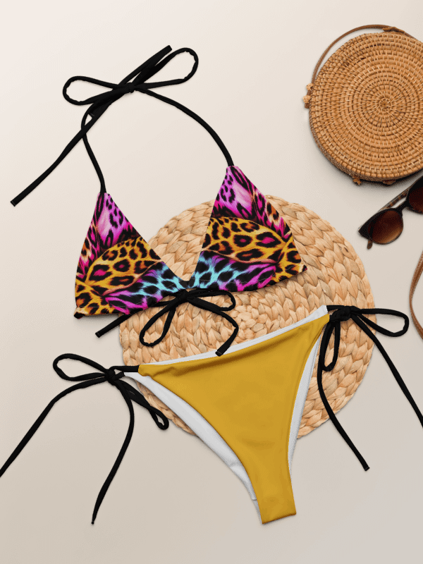 Colorful Leopard Print Low Rise Cheeky String Bikini With Yellow Bottoms product image (1)