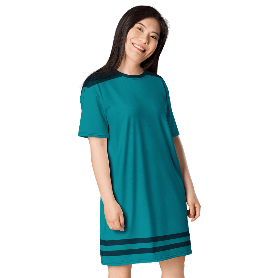 Exclusive Teal T-Shirt Dress with Navy Stripes - Oversized Fit product image (4)