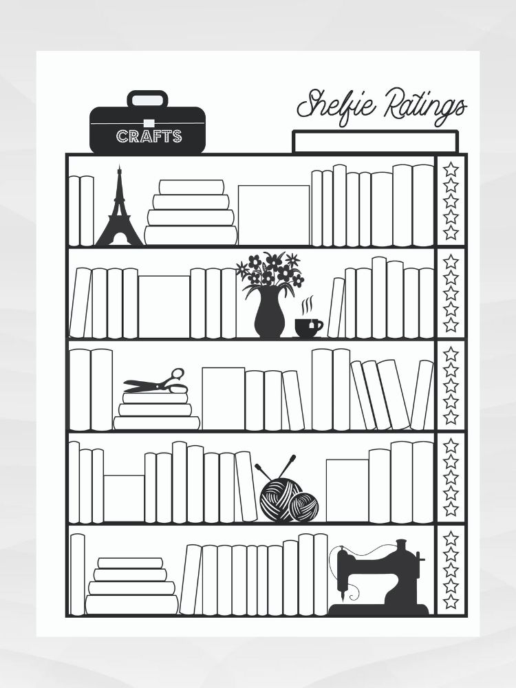 Shelfie Ratings Book Tracker, Black and White Printable Bookcase Journal Log with 7 Themes product image (9)