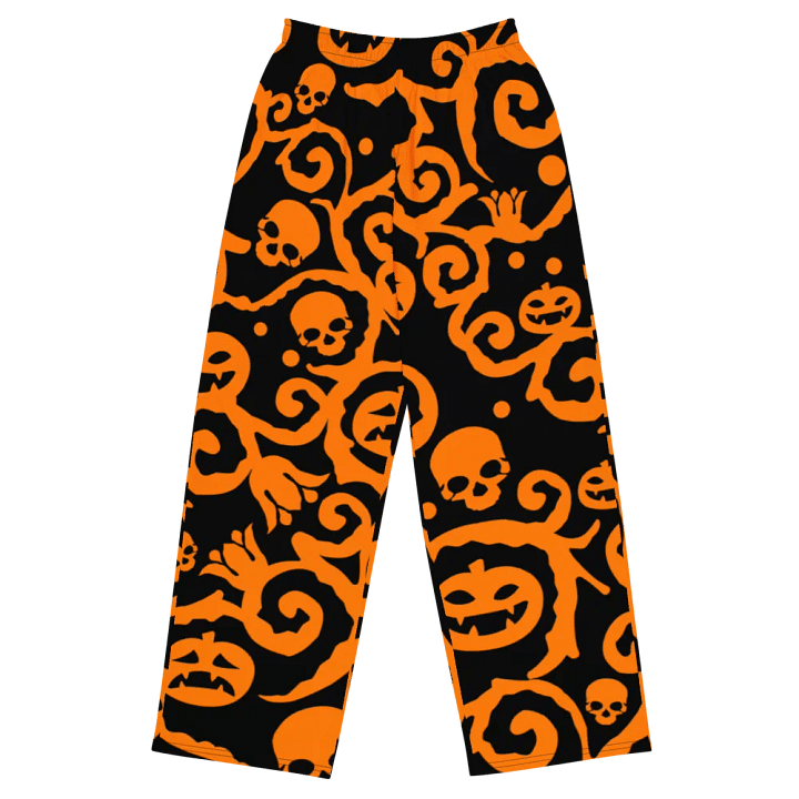 Orange & Black Scary Pumpkins Skull Unisex Wide-Leg Pants product image (2)