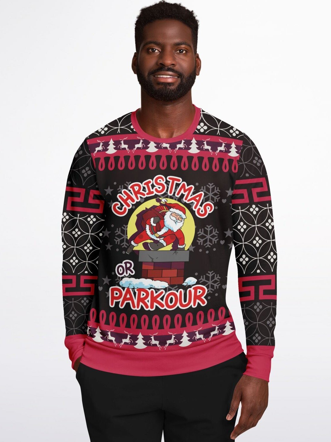 Santa Parkour Ugly Christmas Sweater | Funny Athletic Holiday Sweatshirt | Unique Winter Christmas Party Outfit product image (3)