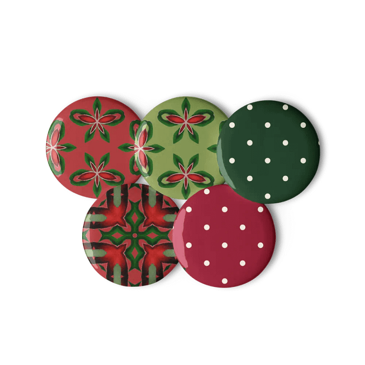 Holiday Pin Set – 5 Vintage-Style Christmas Pins in Red & Green product image (1)