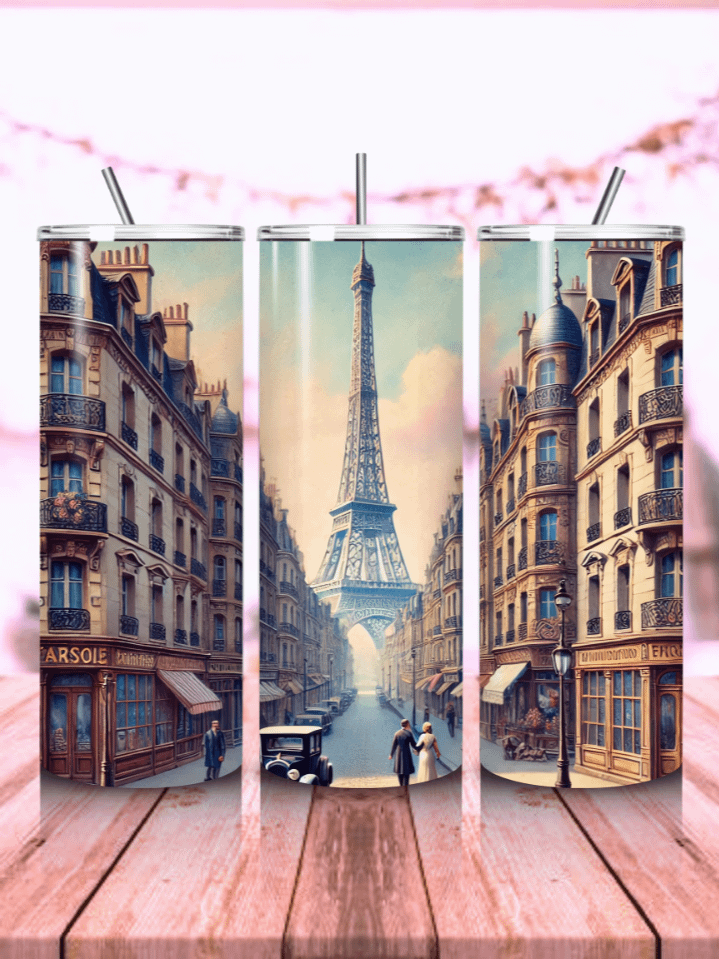 Paris Valentine Tumbler Wrap – Vintage Landscape Design for 20oz Skinny Tumblers – Straight & Tapered PNG, 300 DPI Digital File product image (1)