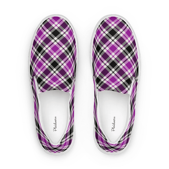 Purple, Black & White Plaid Men's Slip-On Shoes product image (1)