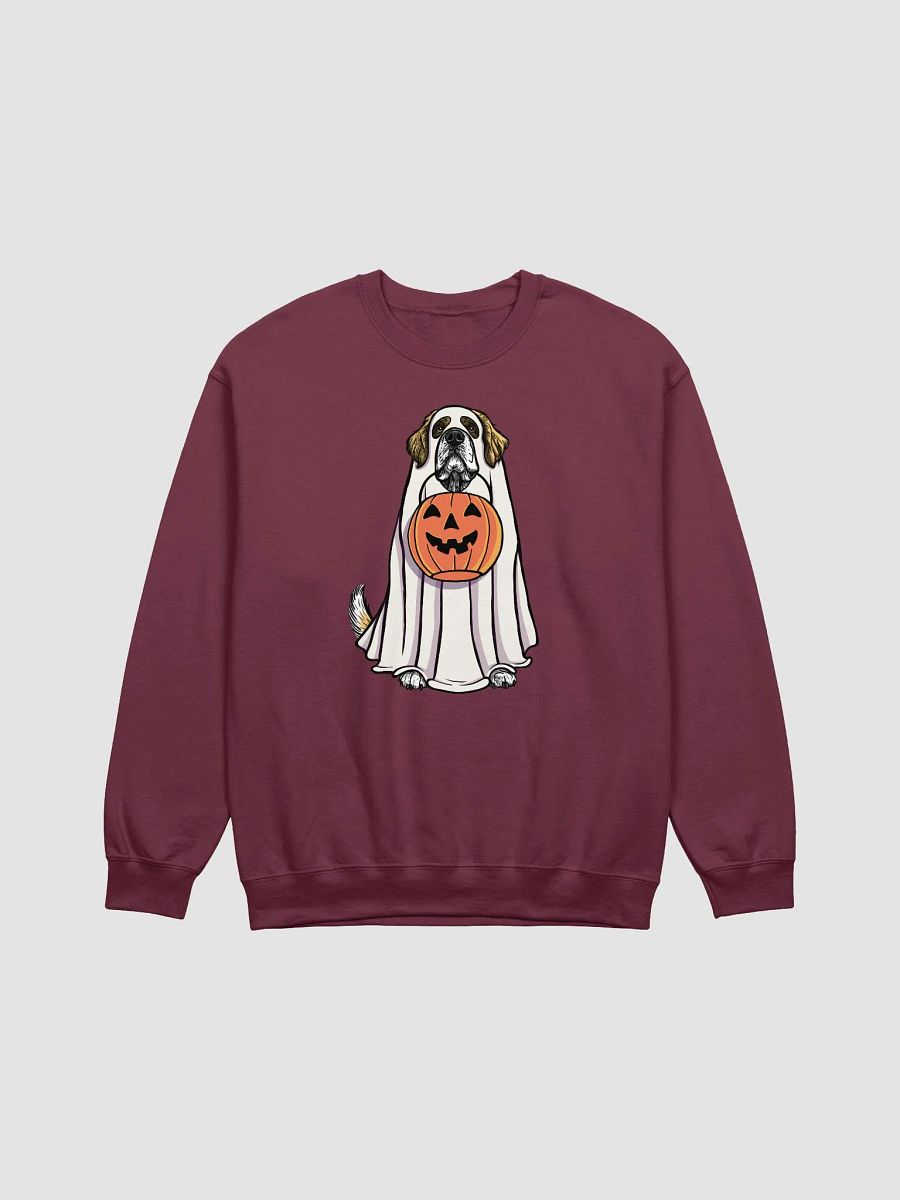 Funny Halloween Saint Bernard(Yellow) Sweatshirt | Funny Dog Wearing a Ghost Costume and Holding a Pumpkin Basket product image (12)