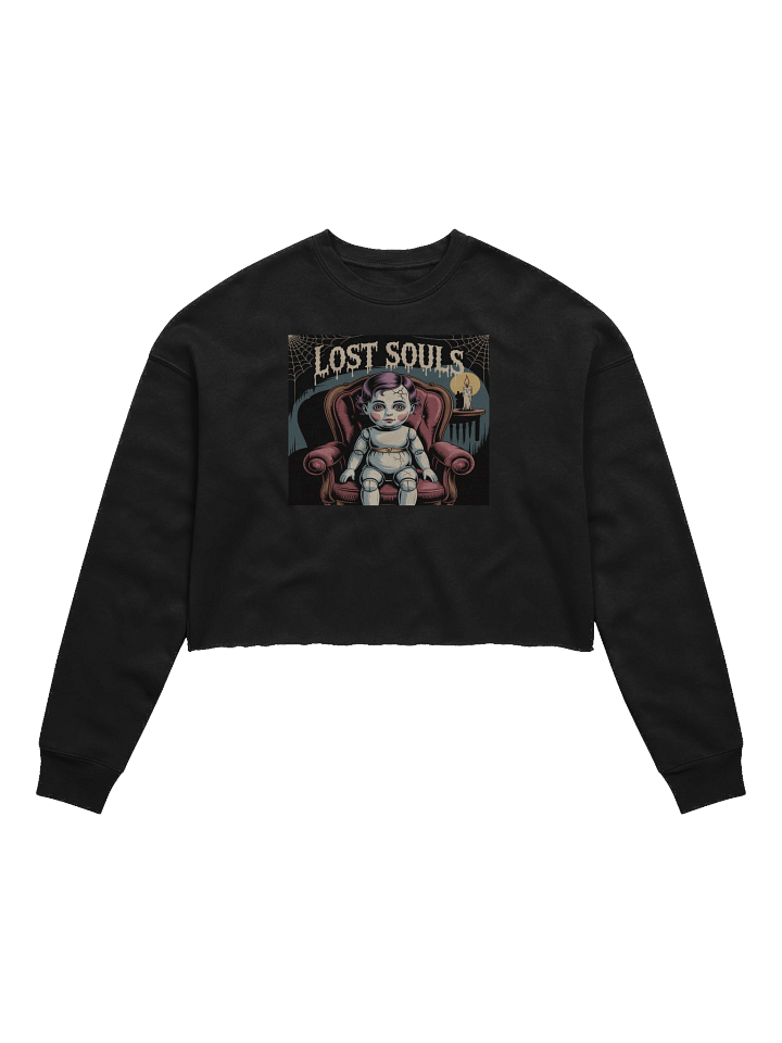 Lost Souls Women's Fleece Crop Sweatshirt - Black Gothic Doll Design by Midnight Veil Designs product image (1)