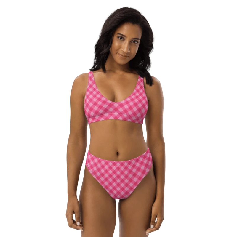 Bright Pink Checkered Plaid Bikini product image (1)