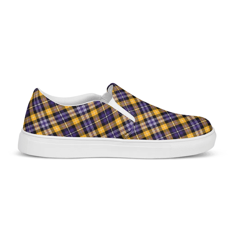 Purple and Yellow Gold Sporty Plaid Women's Slip On Shoes product image (5)
