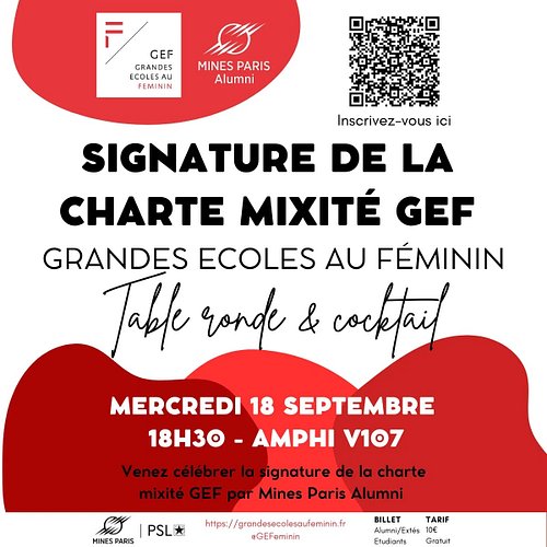 ✍️ Signature de la charte mixité GEF par Mines Paris Alumni

Grandes Ecoles au Féminin (GEF) est une association regroupant d...