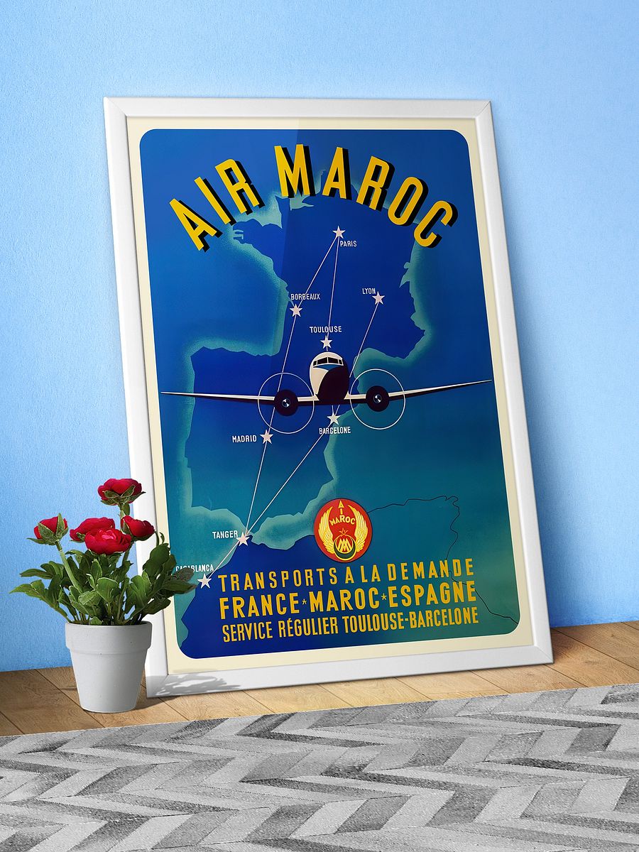 Morocco, Air Maroc, 1950 (Rare poster, Enhanced) — retro travel poster, vintage travel print product image (6)