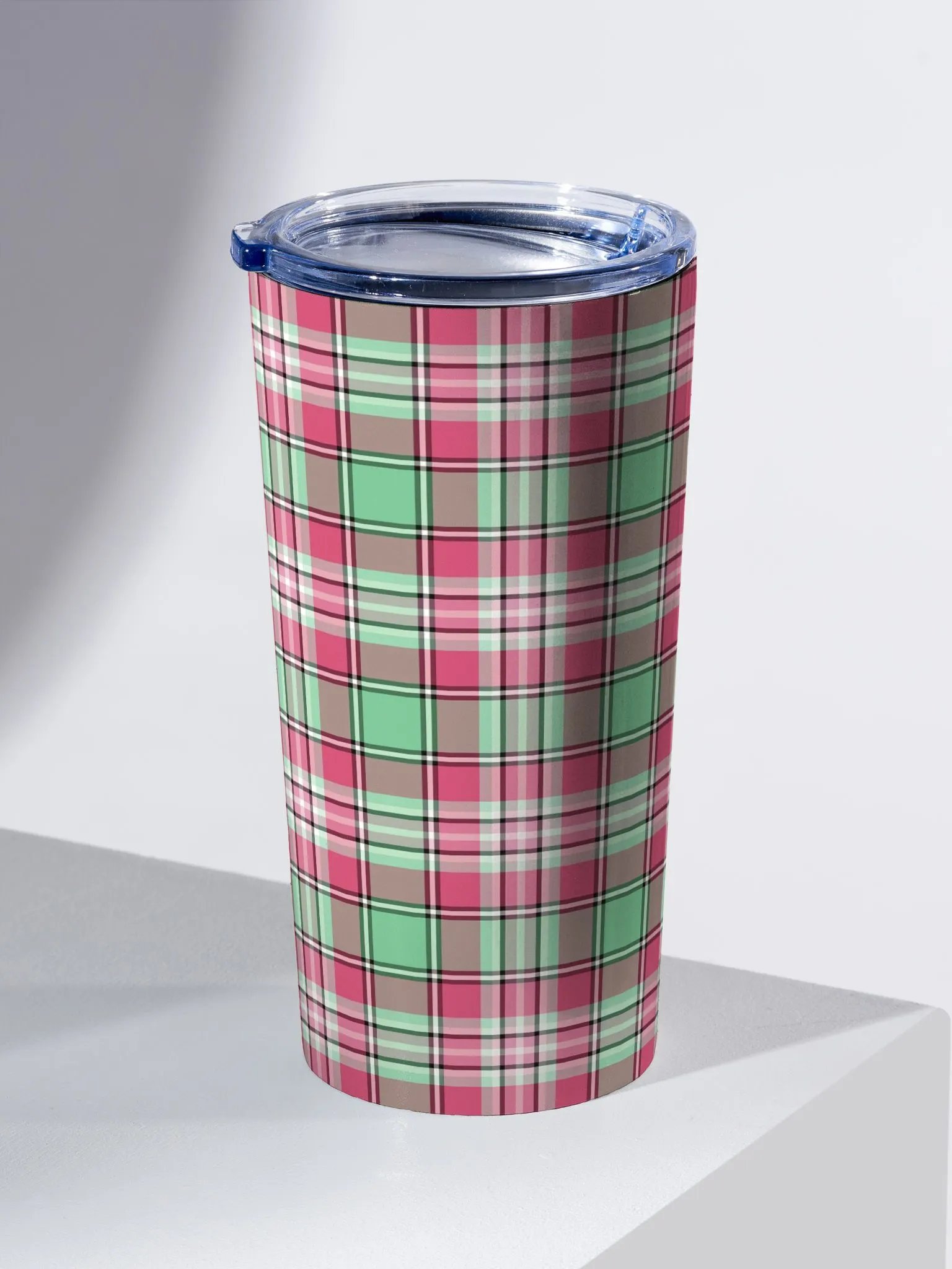Mint Green and Pink Plaid Travel Tumbler product image (1)
