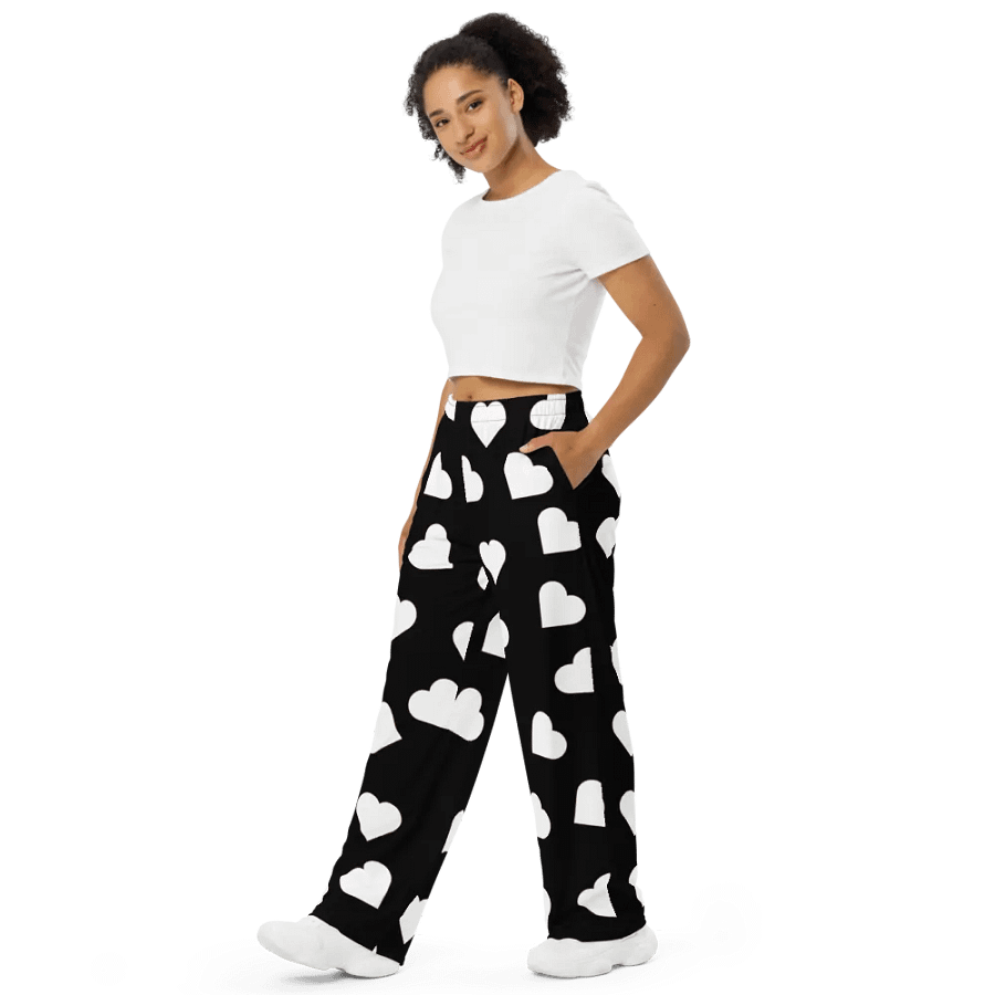 Love Pattern 5 Black and White Unisex Wide Leg Trousers product image (10)