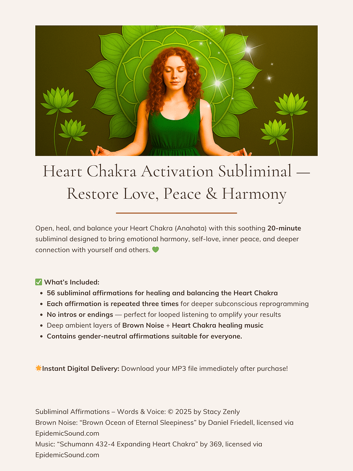 Heart Chakra Healing Subliminal — Restore Love, Peace & Harmony | MP3 Download product image (2)