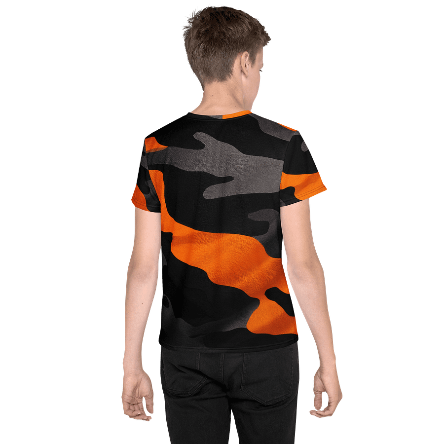 Youth Crew Neck T-Shirt black and orange camo product image (2)