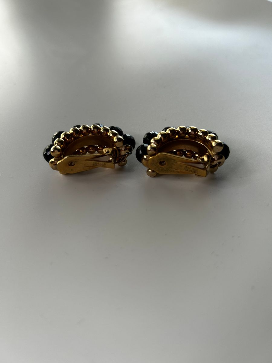 Vintage Napier Gold Tone Black Beads Half Circle Clip On Earrings product image (3)