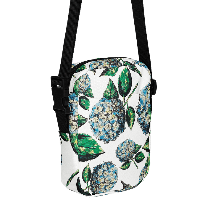 Blue Hydrangea Blooms | Crossbody Bag | by Monique Faella Designs™ | Elegant Utility for Everyday Blooming | Floral Chic Meets Coastal Function 💙🌸🎒 product image (1)