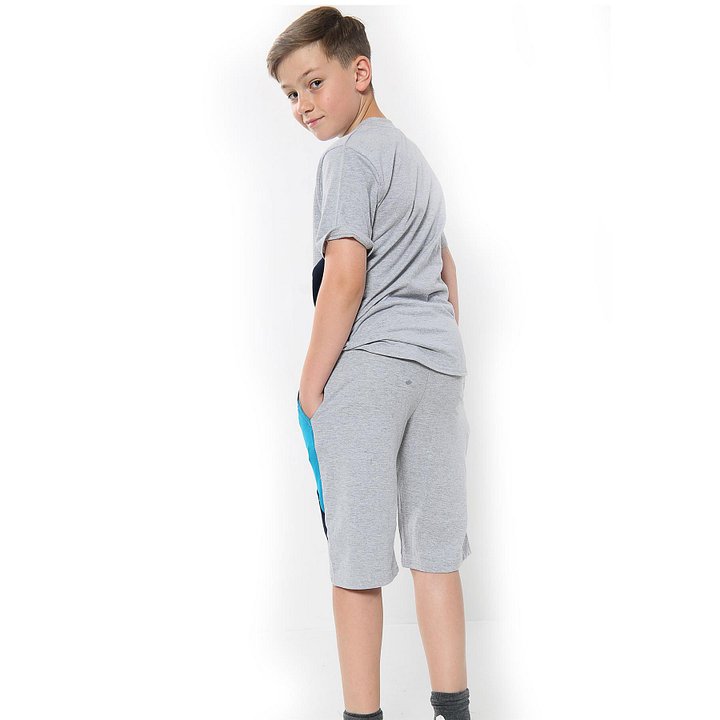 Kids Boys Girls T Shirts 100% Cotton Grey Contrast Panelled Summer Shorts Sets product image (1)