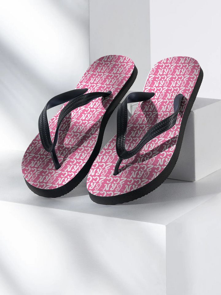 BOURNE to Flip Flop™ | Cape Cod Vibes for Your Soles | Mini BRN.2C.C. Logo Repeat Sandals | White Logo on Brilliant Rose product image (2)