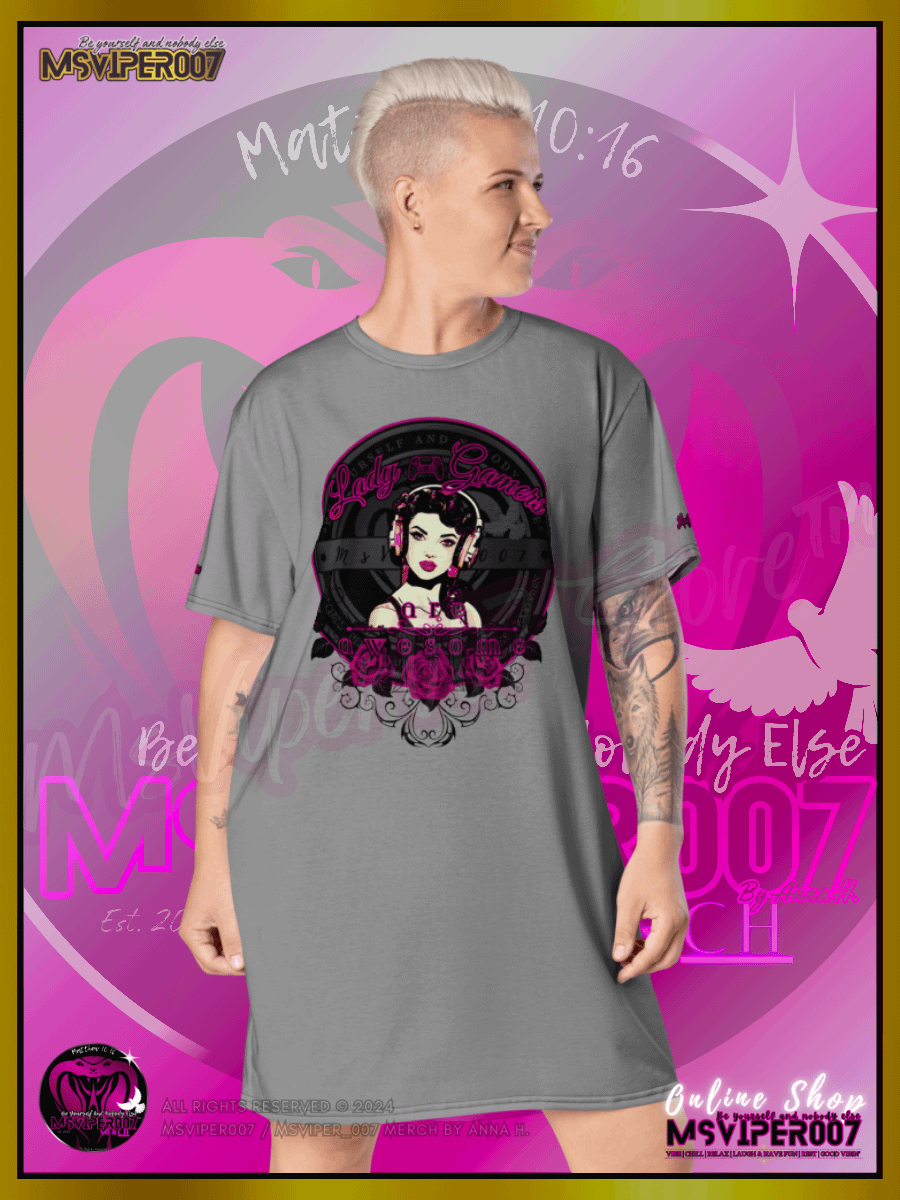 T-Shirt Dress - MsViper007's "Lady Gamers Are Awesome™ | [V3] (grey/solid)" T-Shirt Dress product image (7)