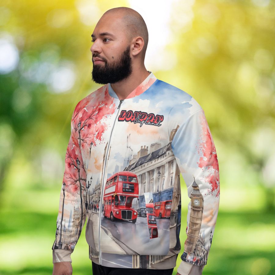 London England Watercolor All Over Print Bomber Jacket product image (11)