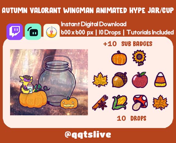 ANIMATED AUTUMN BOBA Twitch Hype Jar - Stream Tip Cup + Sub Badges / 2 Layers - 5 Outfit/Prop Options - 10 Bit Options + Set Up Tutorial product image (2)