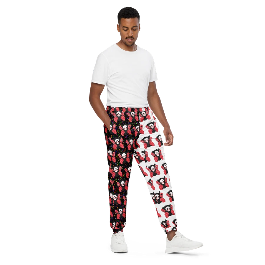 Split White and Black Arcade All-Over Visceral Unisex Track Pants product image (4)