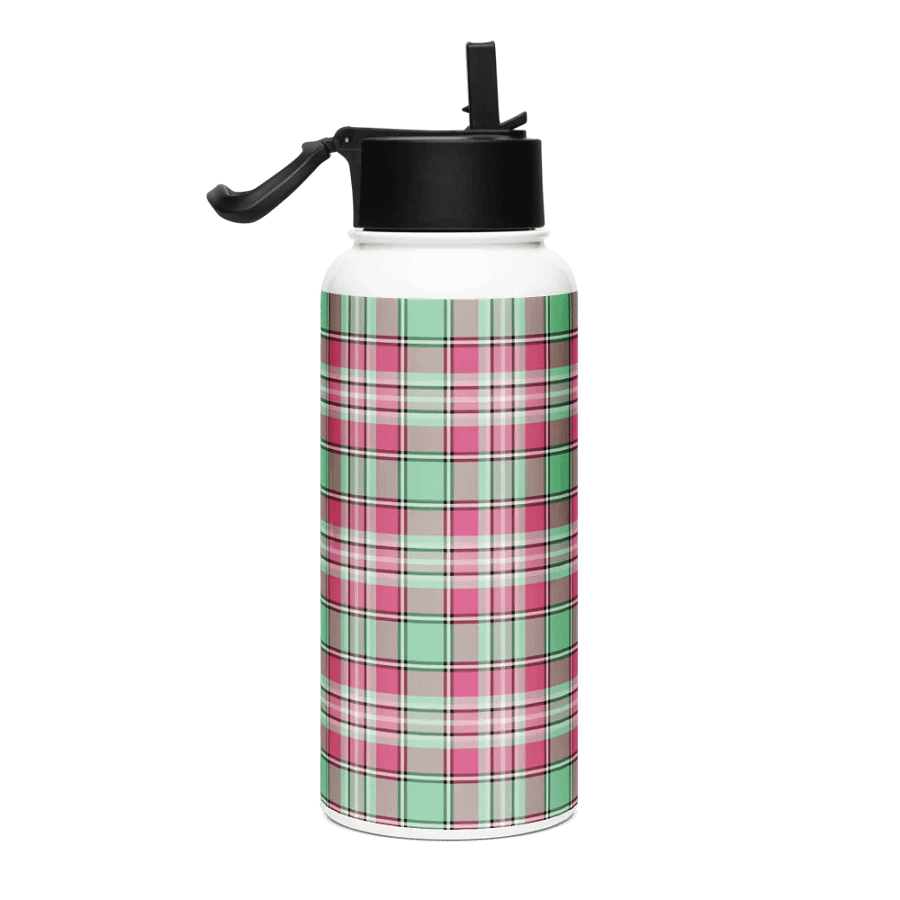 Mint Green and Pink Plaid Water Bottle product image (1)
