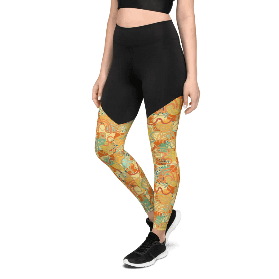 Yadit Abstract Collection in Yellow-Orange - All-Over Print Sports Leggings product image (4)