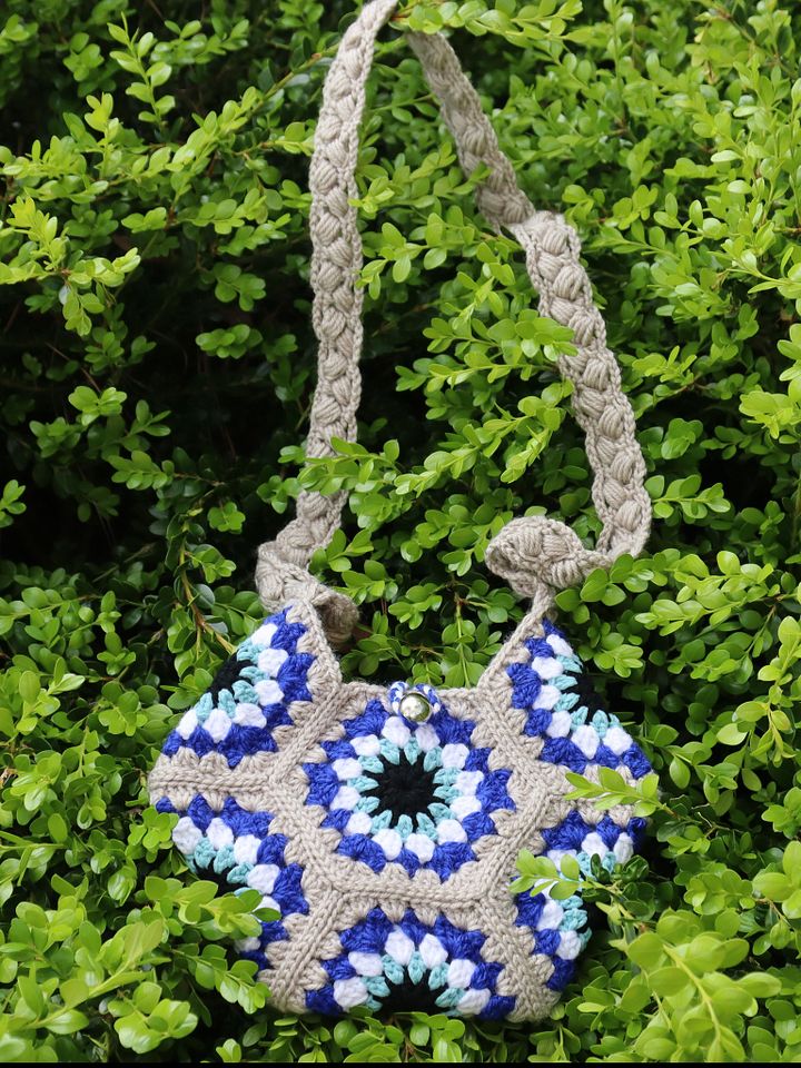 Blue and Gray Crochet Crossbody Bag - Handmade and One of a Kind product image (1)