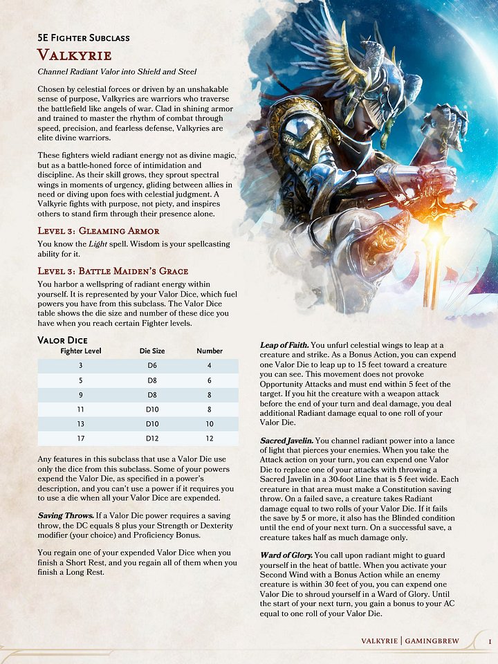 Valkyrie | 5E 24 & 14 Fighter Subclass product image (2)