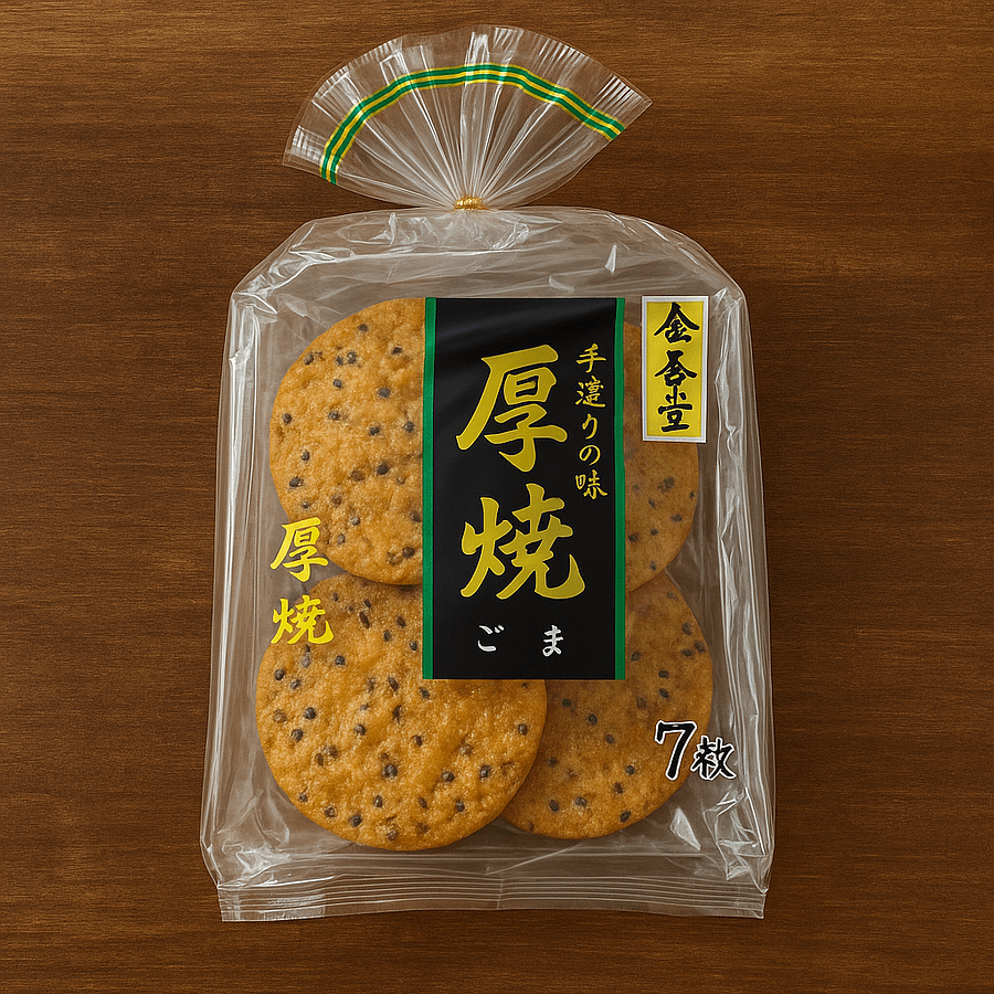 🎎 Kingodō Goma Atsuyaki Senbei Black Sesame Crackers Japan 7pcs 160g product image (1)