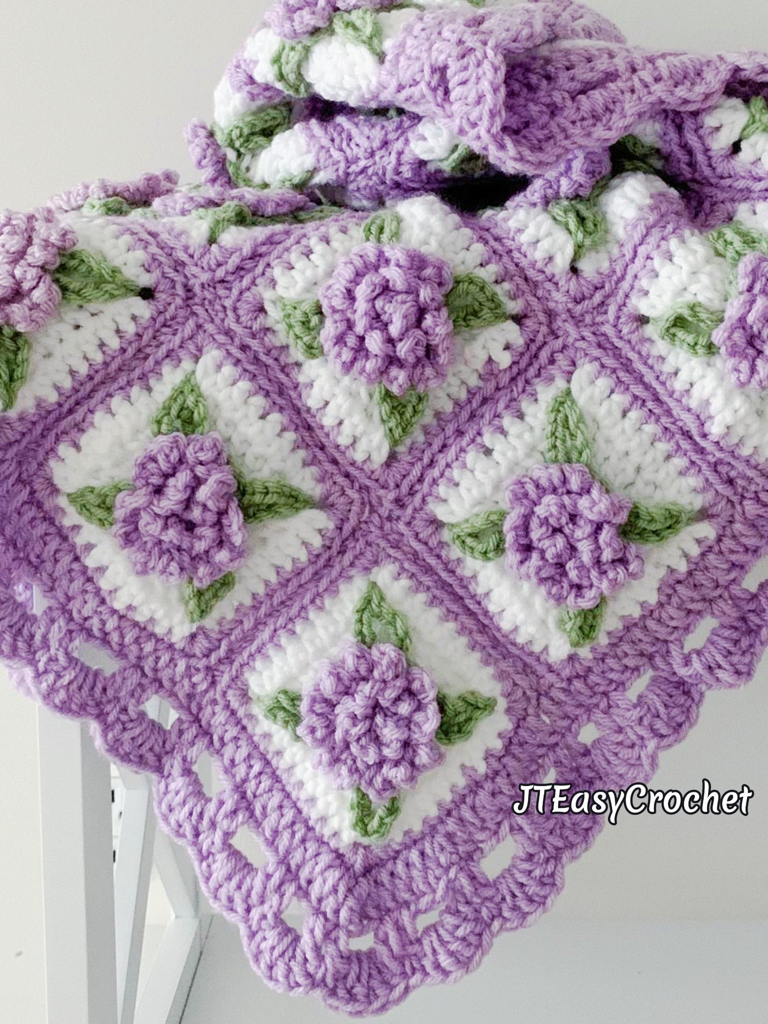 Lavender Flower Granny Square Baby Blanket Crochet Pattern, PDF Instant Download product image (3)