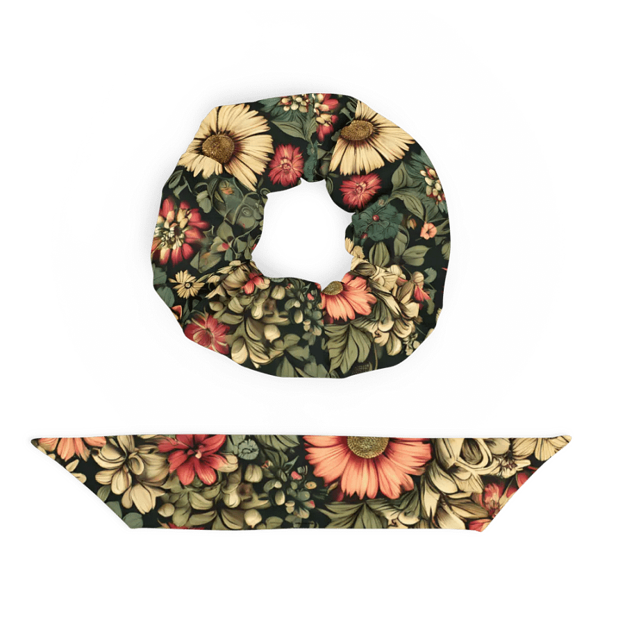 Hair Scrunchie - Wilted Boho Floral Design on a Green Background product image (5)