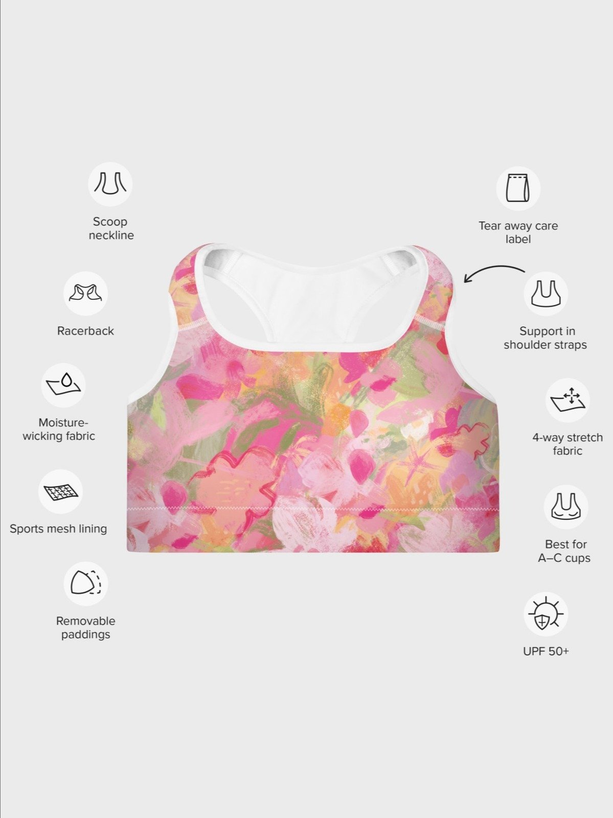 Sport Bra "Sweet Pastel Florals of Spring" Printed product image (5)