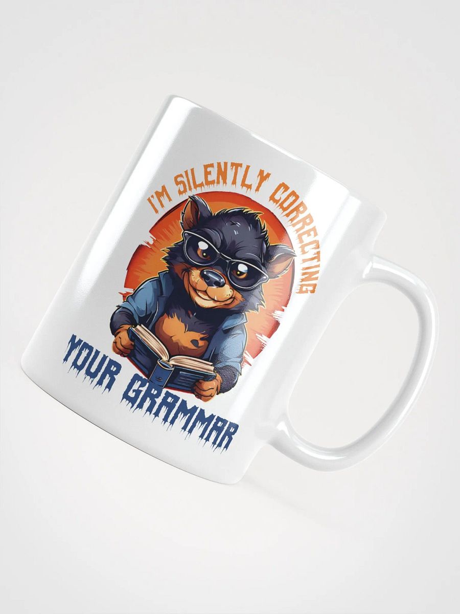 I'm Silently Correcting Your Grammar – Funny Teacher Gift White Glossy Mug Printed on Both Sides | Quirky Tasmanian Devil Design | Perfect for Grammar Enthusiasts product image (4)