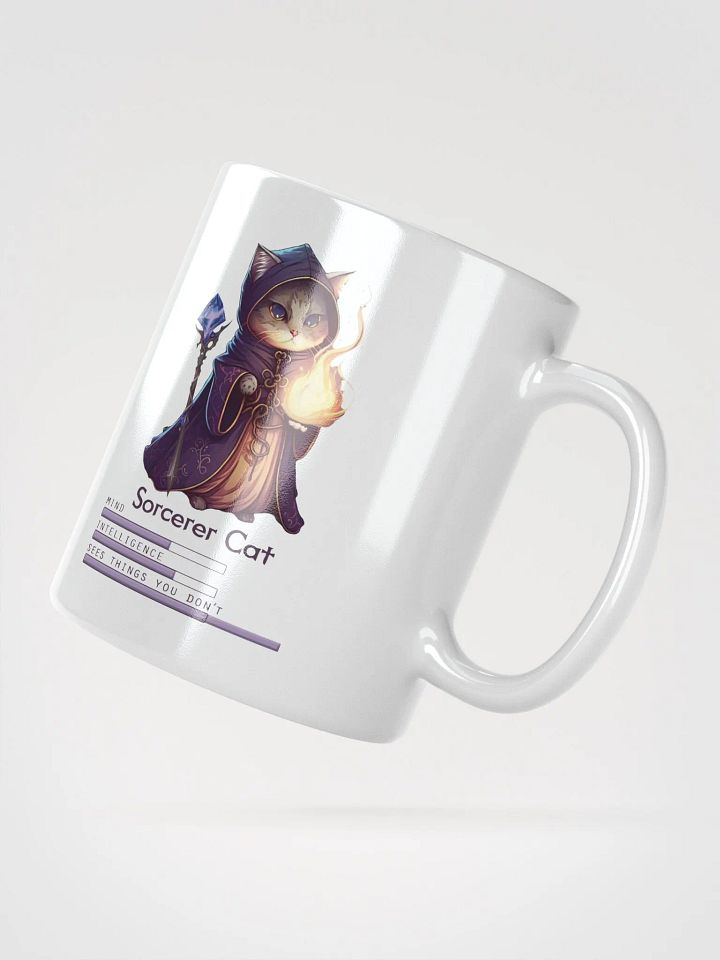 RPG Sorcerer Cat white ceramic mug 11oz 15oz 20oz for gamers and cat lovers product image (6)