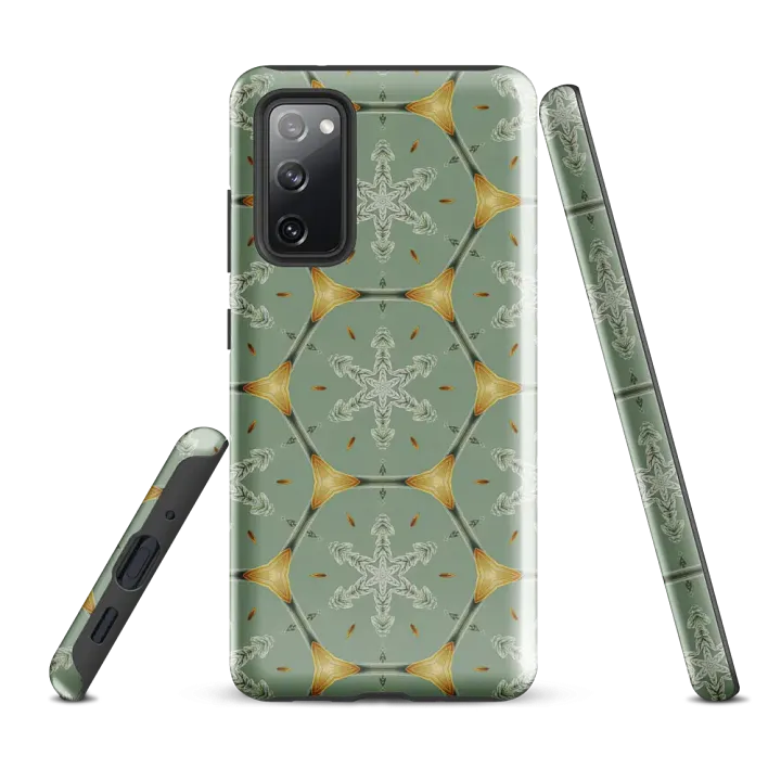 Tough Phone Case for Samsung® - Gold on Green Geometric Honeycomb Snowflakes product image (1)